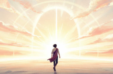 Person walking toward bright horizon symbolizing humanity's journey into the AI-powered future
