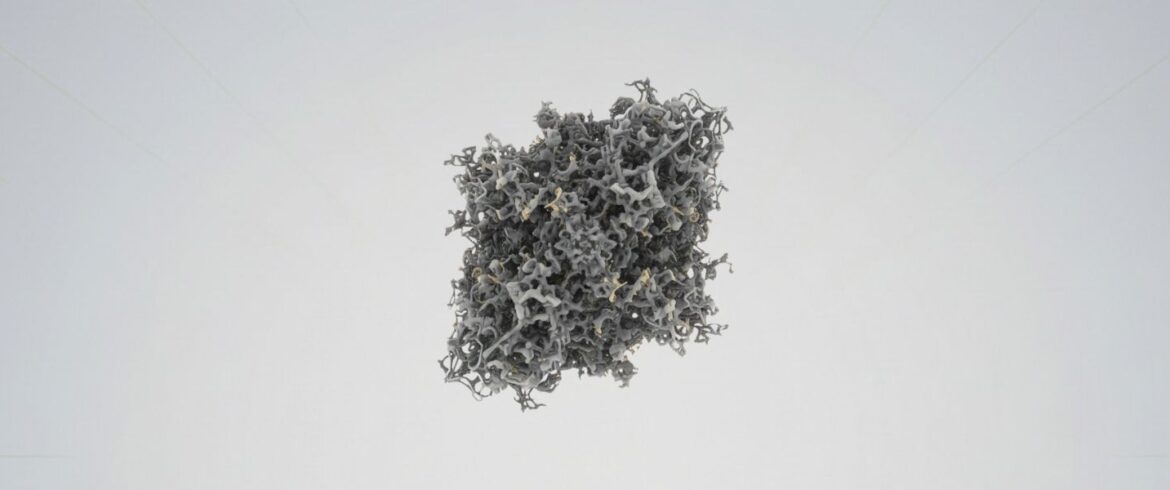 Abstract visual representing AI accelerating pharmaceutical drug discovery by compressing complex biological processes